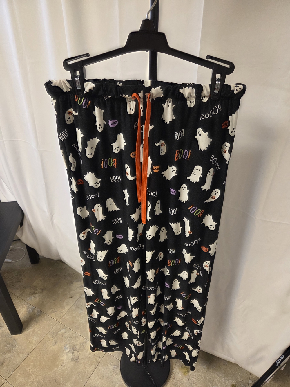 Celebrate It Black Ghost Print Lounge Pants with Orange Drawstring